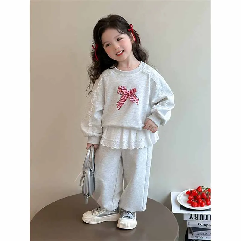 Conjunto infantil de primavera con lazo, estilo dulce y cómodo - imagen 2