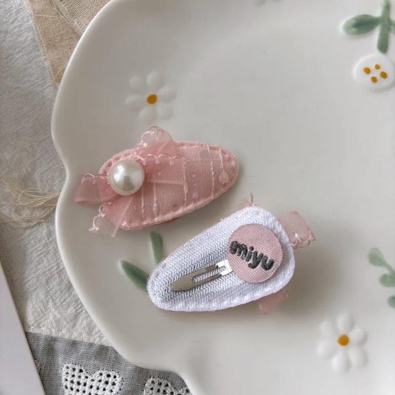 Pinzas para el cabello de niña con lazo rosa, encaje y tul - imagen 4