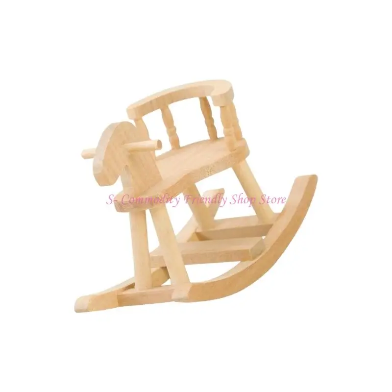 Caballo mecedora en miniatura, acabado de madera natural