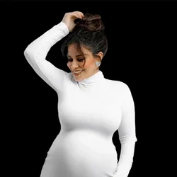 Vestido de maternidad midi plisado de manga larga para embarazadas