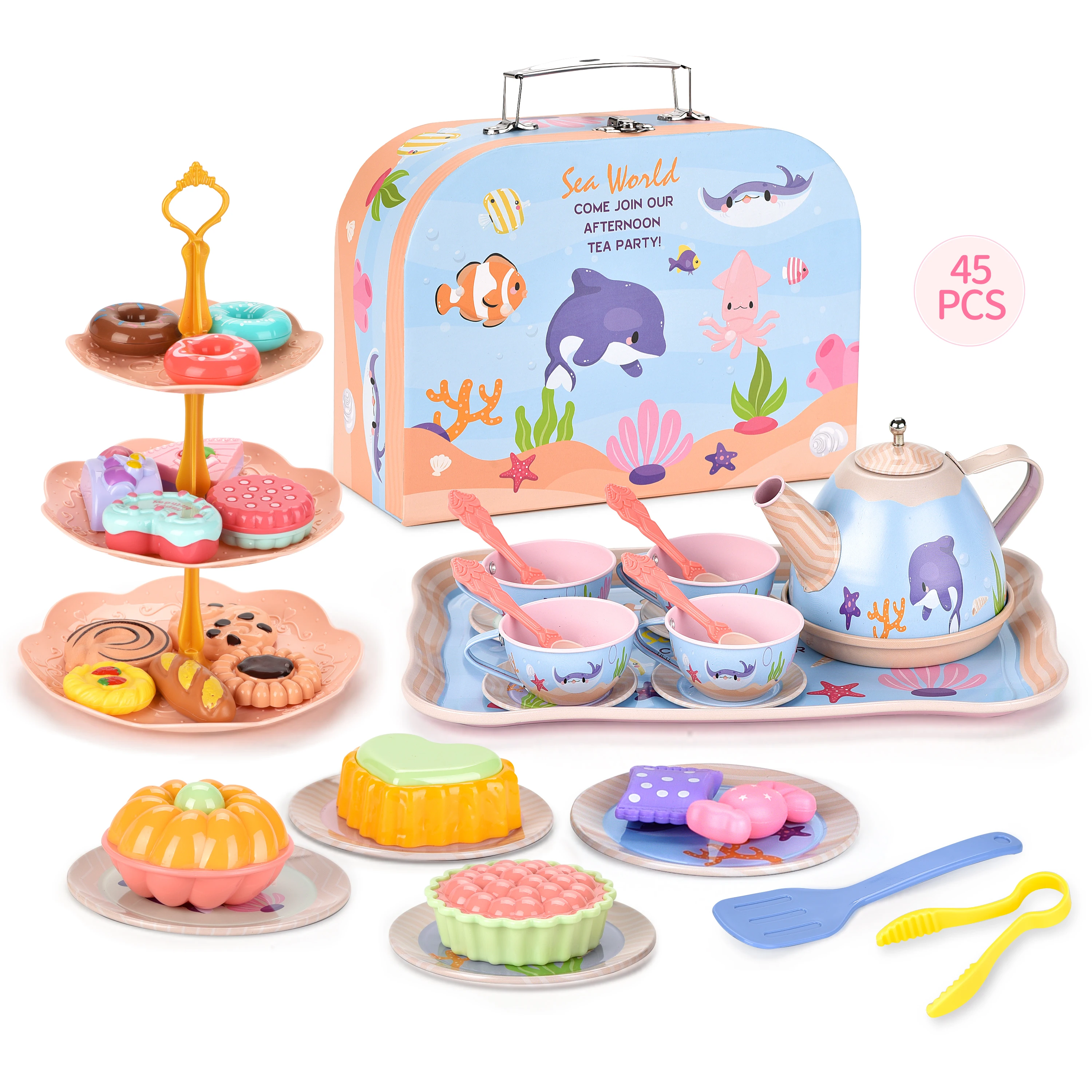 Juego té infantil hojalata para casa de juegos merienda postres - imagen 2