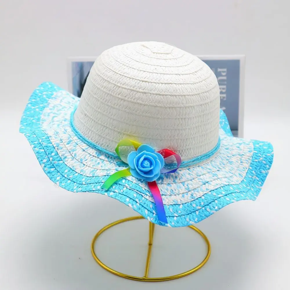Sombrero de sol ala ancha en paja con flores, hecho a mano - imagen 2