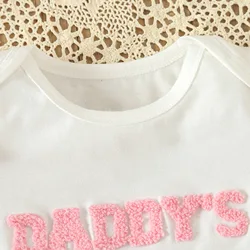 Conjunto bebé niña de verano: monos, camiseta y pantalón corto con lazo
