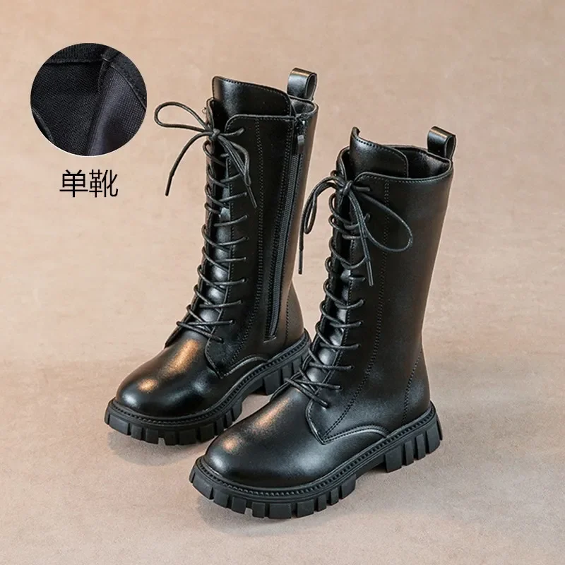 Botas niña cordones estilo británico cuero terciopelo invierno