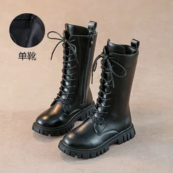 Botas niña cordones estilo británico cuero terciopelo invierno