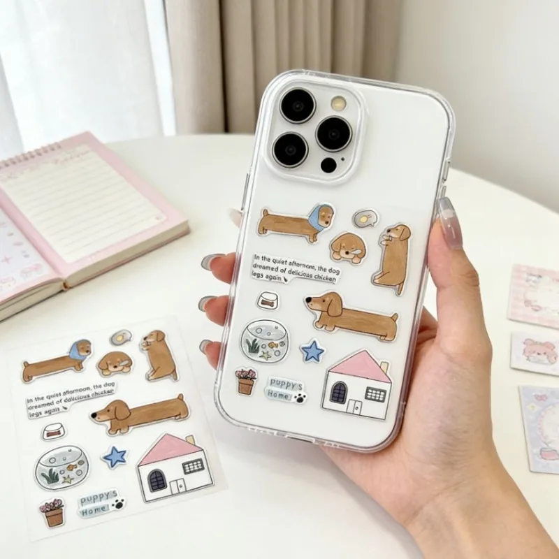 Pegatinas de perro salchicha transparentes de gel minimalistas