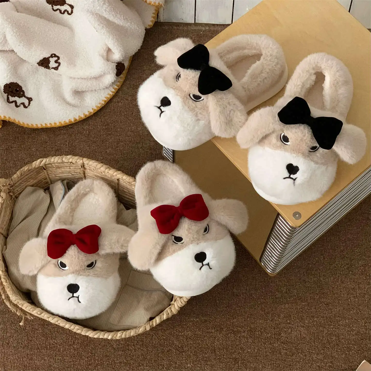 Pantuflas de perro dibujos animados – Felpa algodón para invierno - imagen 5