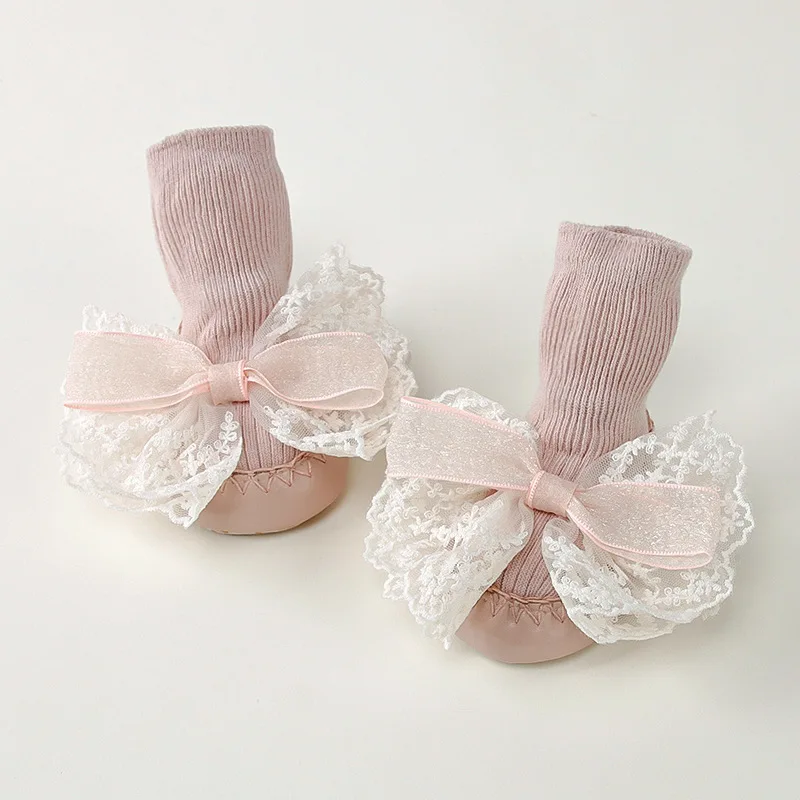 Calcetines niña primeros pasos – Piel antideslizante con lazo - imagen 5