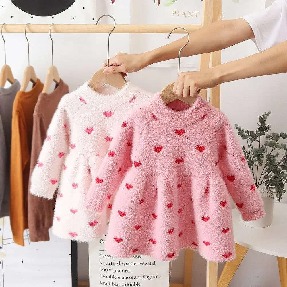 Vestido de punto para bebé de invierno con lana tipo visón para niña - imagen 4