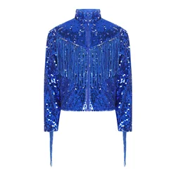 Chaqueta con lentejuelas y flecos estilo disco para niños manga larga