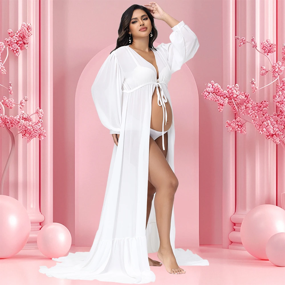Vestido maternity de gasa con cuello V y mangas acampanadas - imagen 2