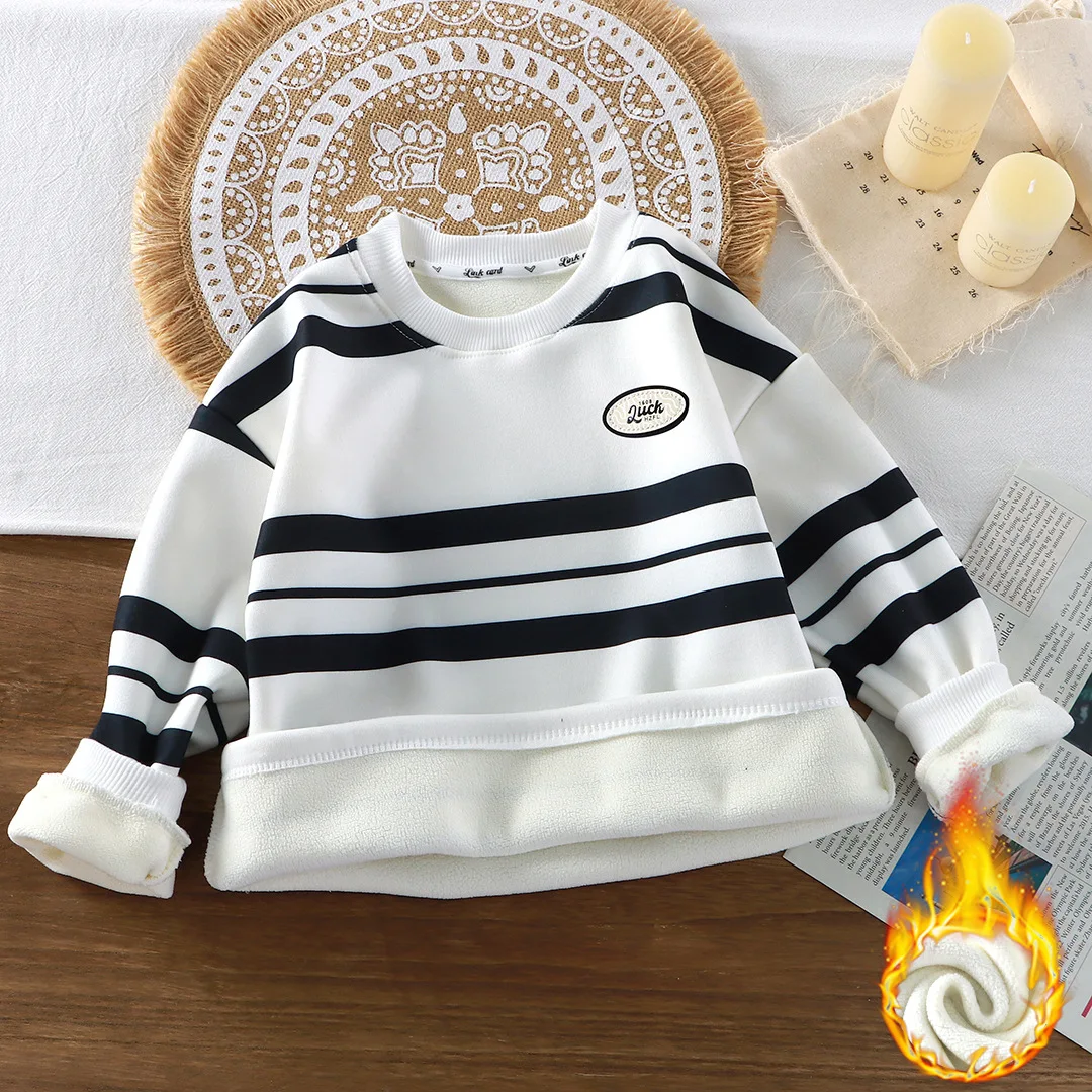 Sudadera con capucha acolchada infantil a rayas cálidas de invierno - imagen 5