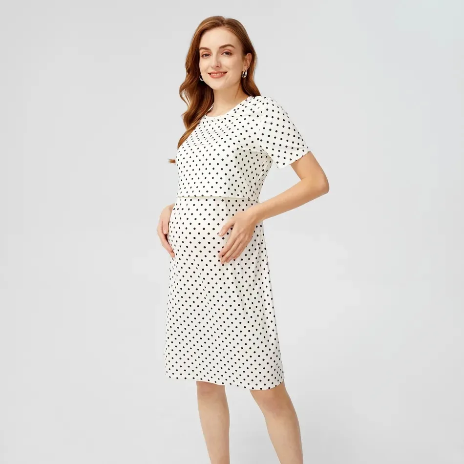 Vestido de lactancia lunares midi elegante manga corta - imagen 4