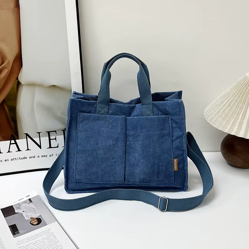 Bolso bandolera de pana con correa ajustable y compartimentos - imagen 5
