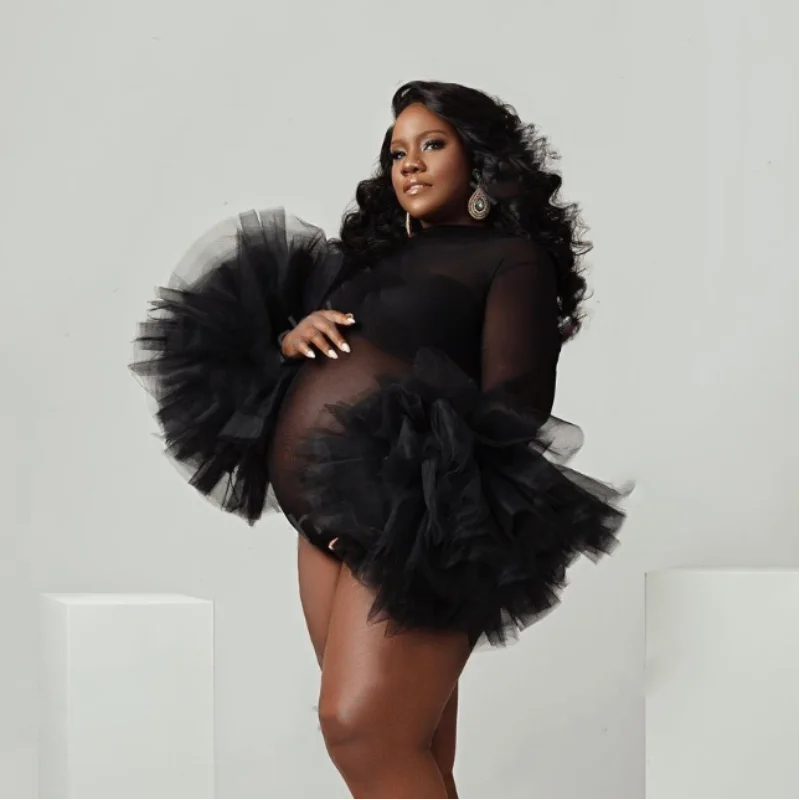 Vestido tul transparente para fotos de embarazo con volantes