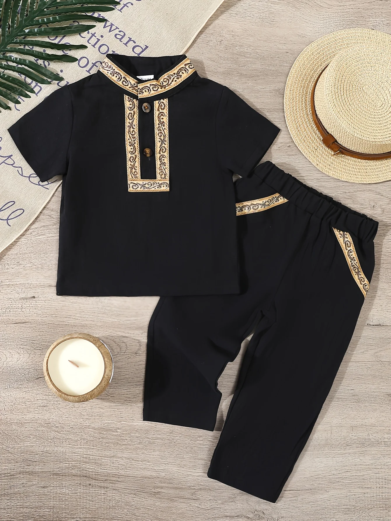 Conjunto de bebé estilo étnico de verano, dos piezas manga corta