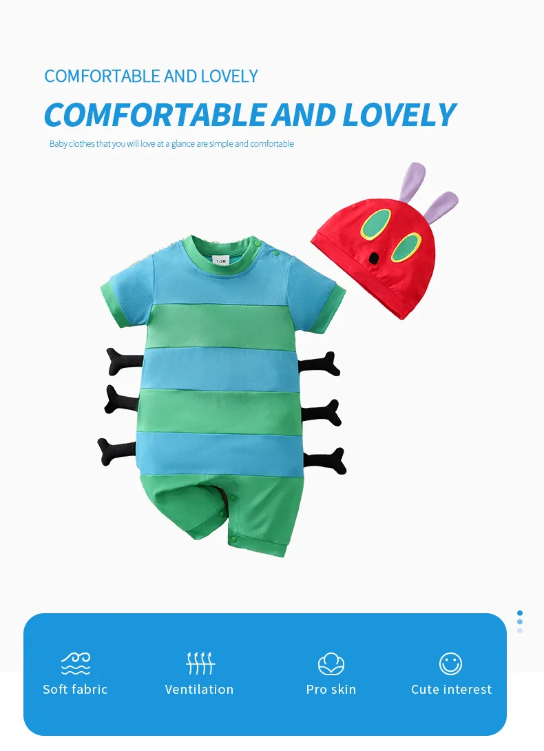 Body disfraz de oruga 3D para bebé, vista frontal