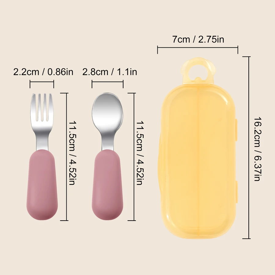Tenedor y cuchara de acero inoxidable con puntas de silicona para bebé