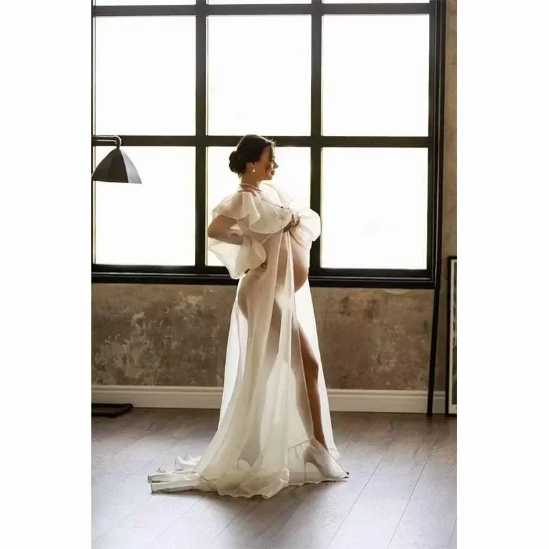 Vestido de maternidad gasa para sesión fotográfica, manga larga - imagen 4