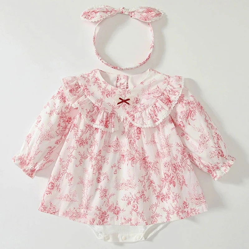 Mono de algodón para bebé recién nacida – cuello de muñeca floral - imagen 3