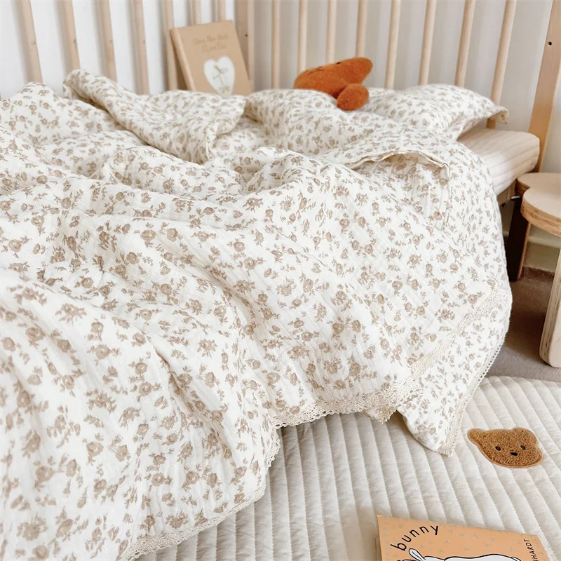 Juego ropa de cama para cuna: edredón y almohada de muselina floral - imagen 3