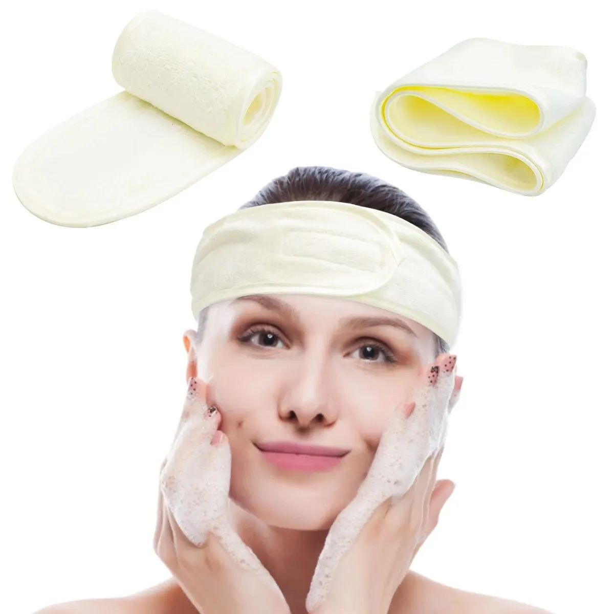 Diadema ajustable de microfibra suave para el lavado facial