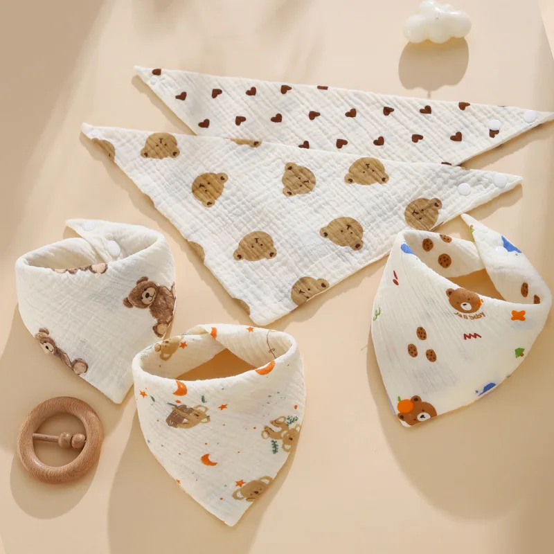 Baberos pañuelo triangular de algodón y lino con oso - imagen 3
