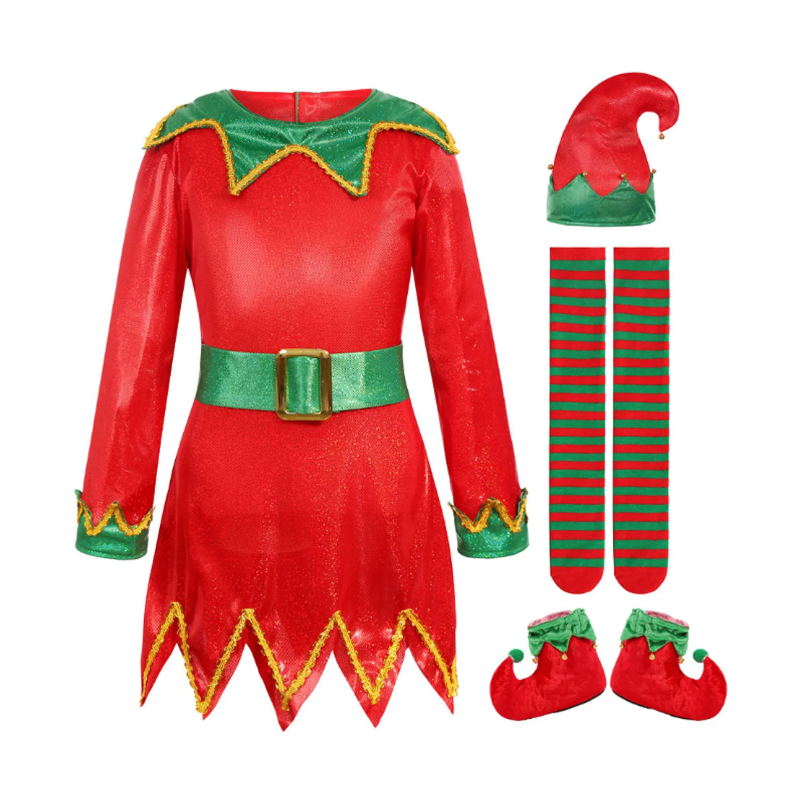 Disfraz de elfo de Navidad para niñas con vestido y sombrero - imagen 4