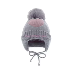 Gorro de invierno acolchado para niño con pompón corazón