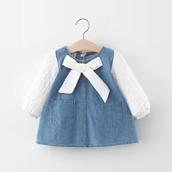 Vestido de mezclilla con lazo para niña - Manga larga