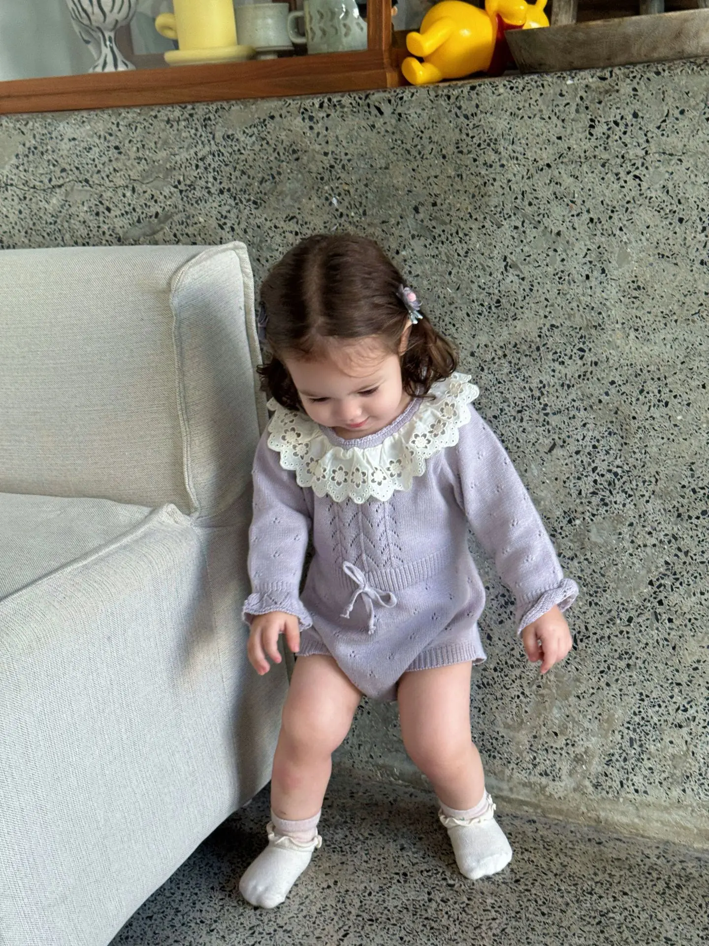Body de punto para niña con cuello encaje – Ropa otoño infantil - imagen 4