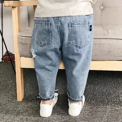 Pantalones vaqueros rasgados informales para niños, estilo holgado