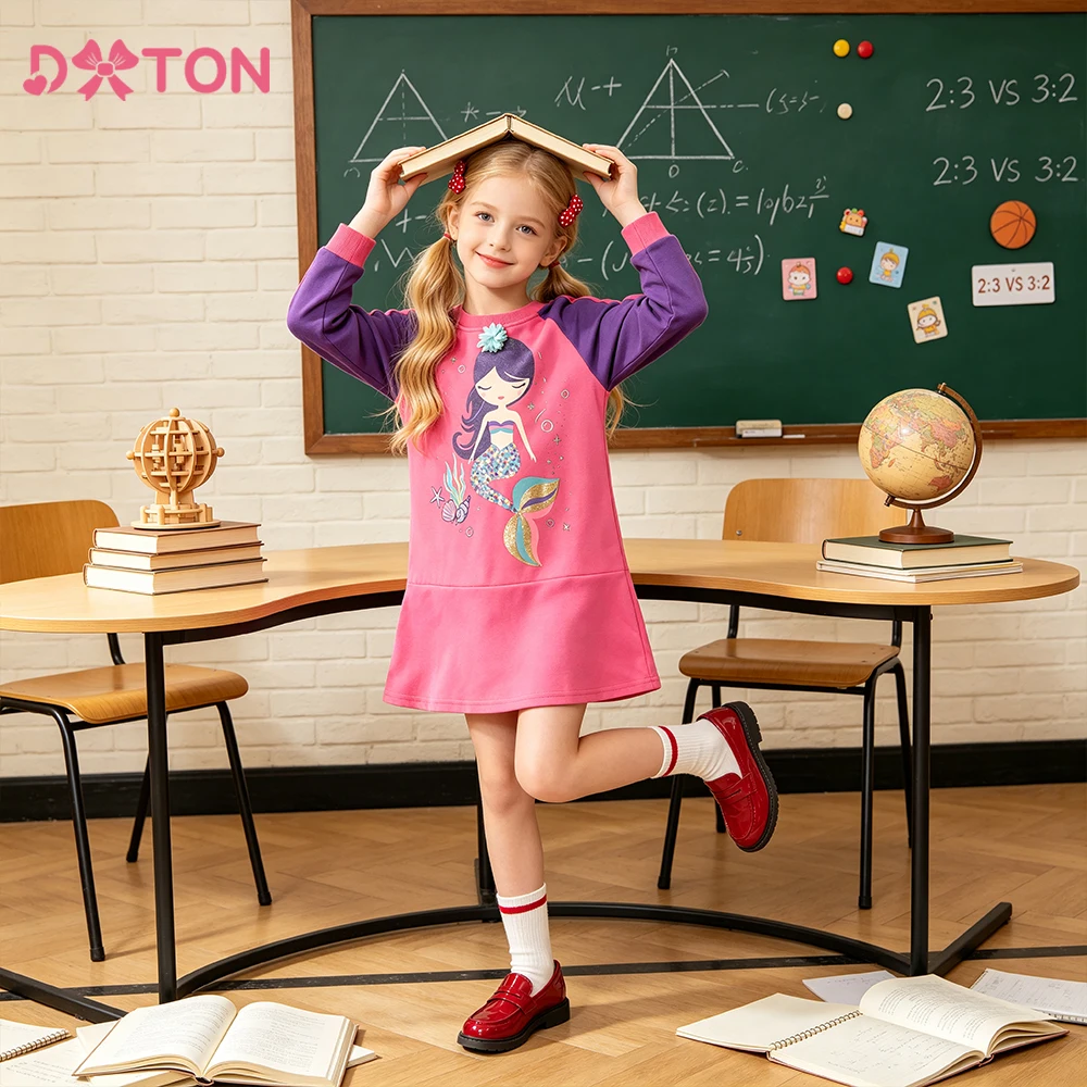 DXTON vestido niña de algodón manga larga estilo sirena - imagen 4