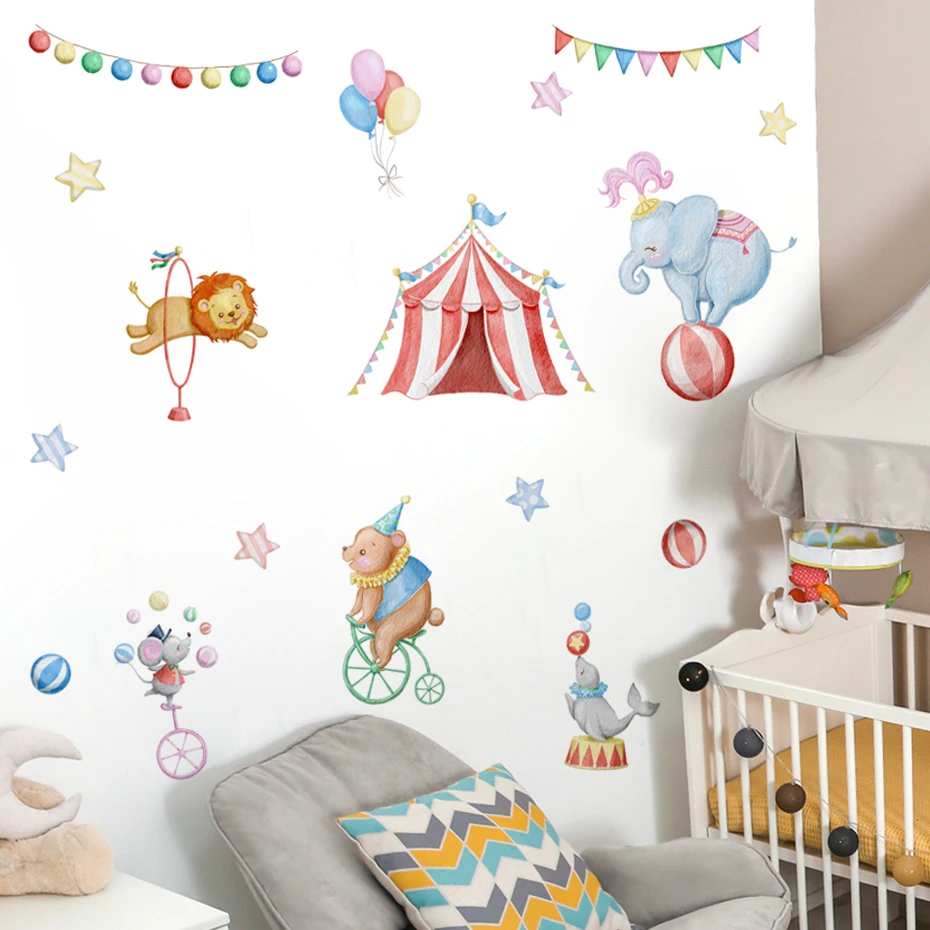 Pegatinas pared infantiles animales de circo estilo acuarela - imagen 5