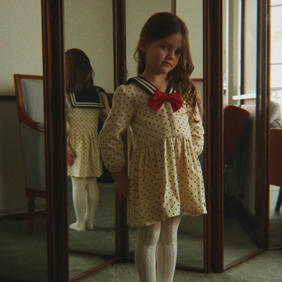 KS Conjunto de niña primavera con vestido algodón estampado gato - imagen 2
