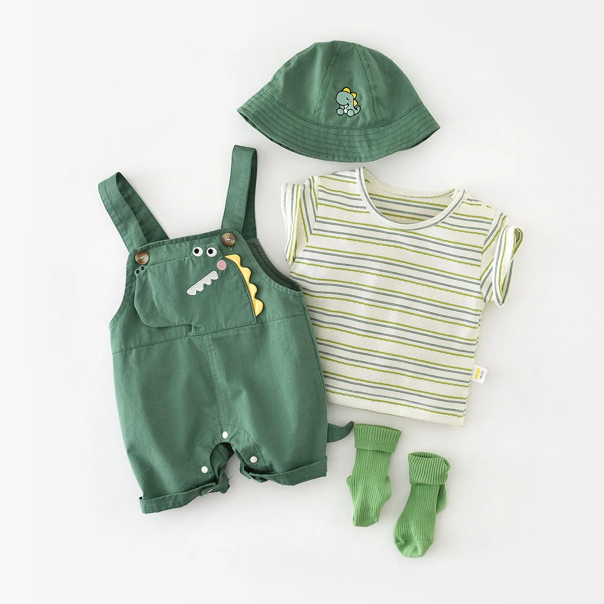 MILANCEL Conjunto para bebé con camiseta a rayas y dinosaurio - imagen 5