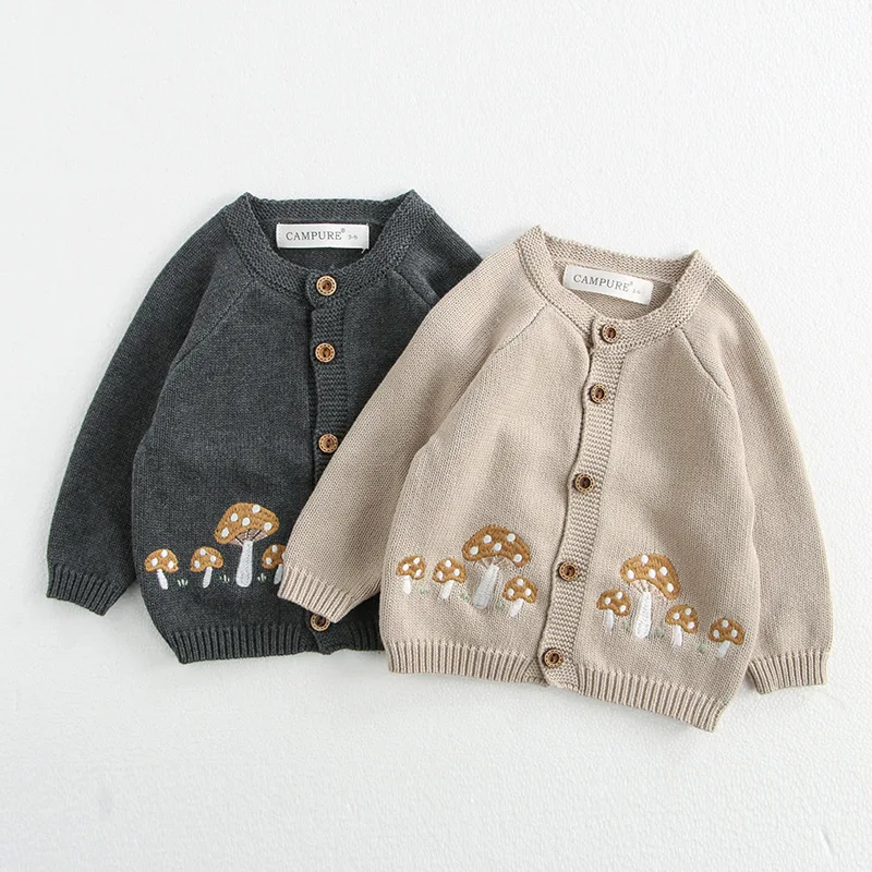 MILANCEL Cardigan bebé en punto para otoño con bordado de setas