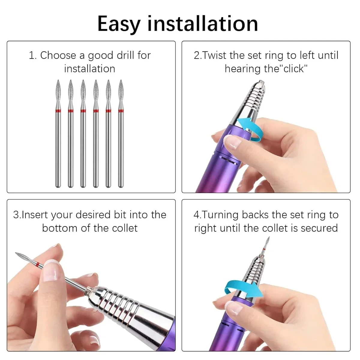 vvocci Fresadora de uñas eléctrica con punta diamante para manicura - imagen 3