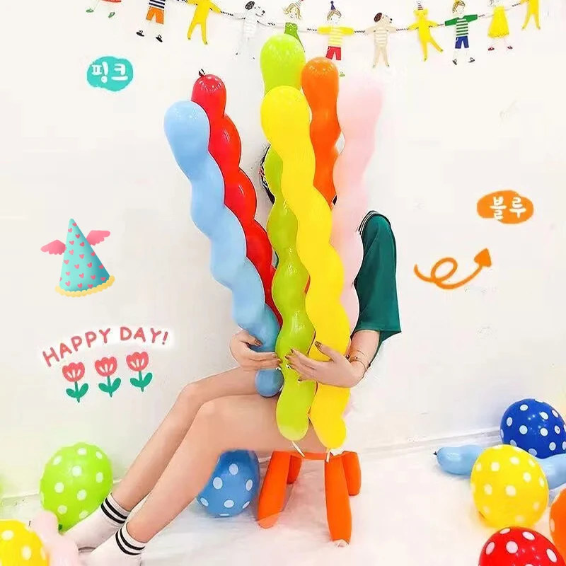 Globos retorcidos espiral de látex arcoíris con bomba - imagen 5