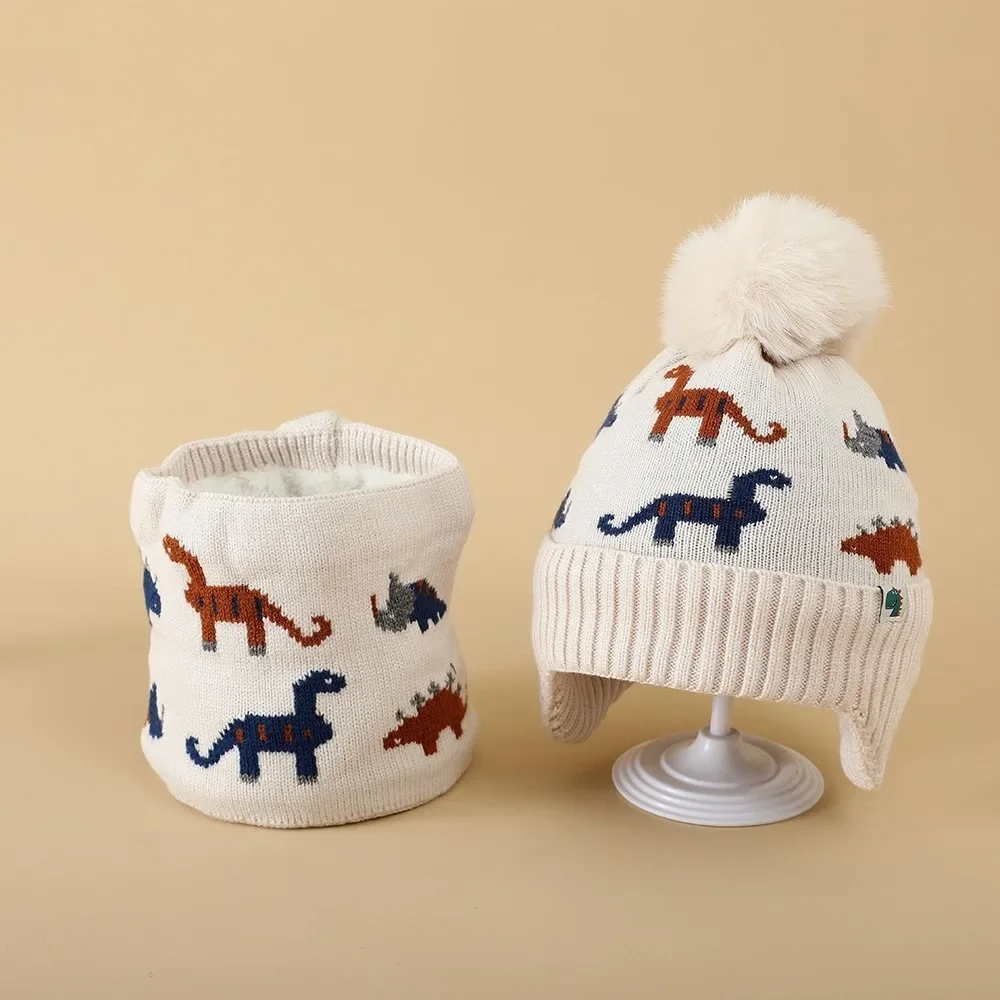 Conjunto de invierno con gorro grueso y bufanda dinosaurio infantil - imagen 4