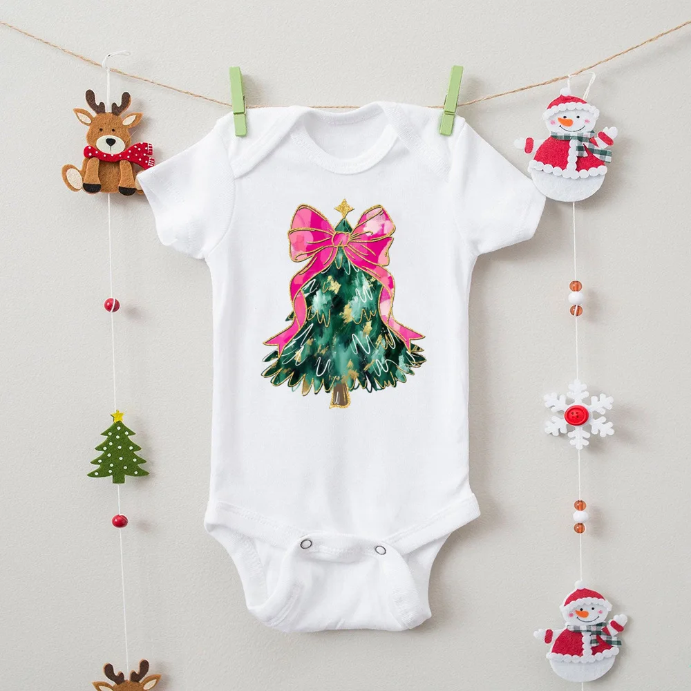 Pelele navideño para bebé con lazo de árbol – Manga corta y cómodo - imagen 2