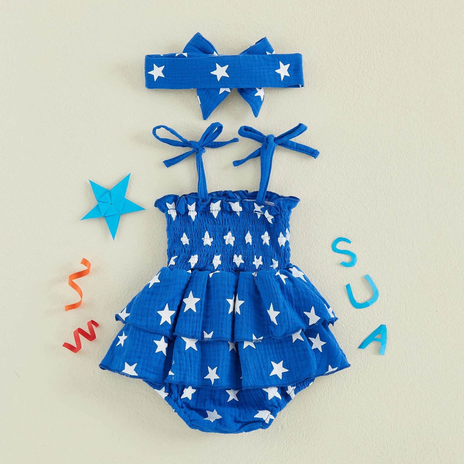 Vestido de verano sin mangas con estampado de estrellas y diadema - imagen 5