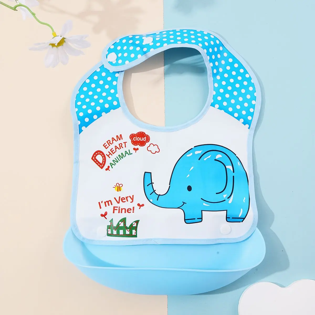 Babero de comida para bebé impermeable vista frontal