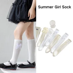Lolita calcetines altos de encaje floral crema para niñas, lazo