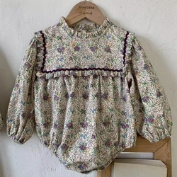 Mono para niña vintage primavera con volantes florales de manga larga