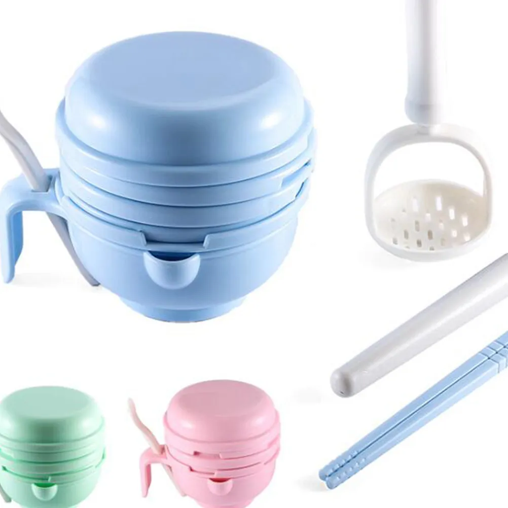 Triturador manual de alimentos para bebés en azul cielo