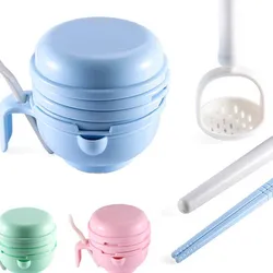 Triturador manual de alimentos para bebés en azul cielo
