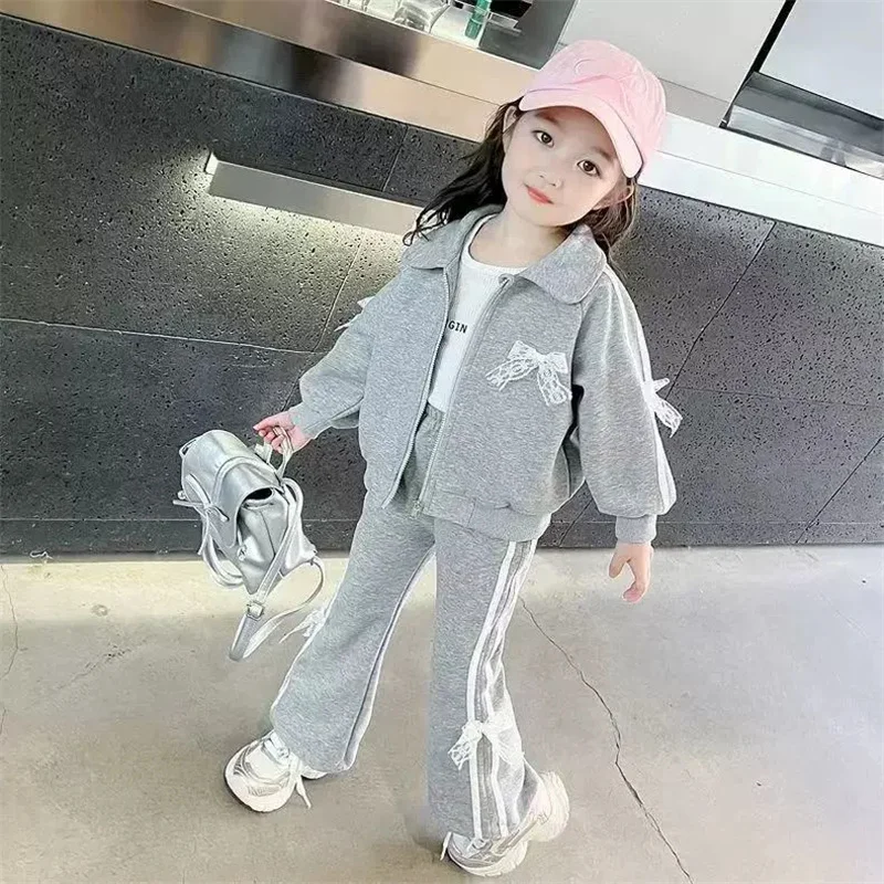 Conjunto niña otoño con lazo, chaqueta y pantalón con encaje - imagen 2