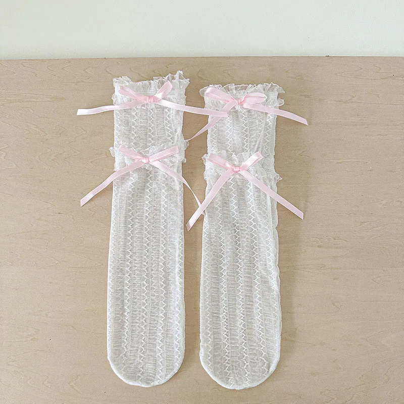 Calcetines de verano para niñas con flores y lazos de encaje