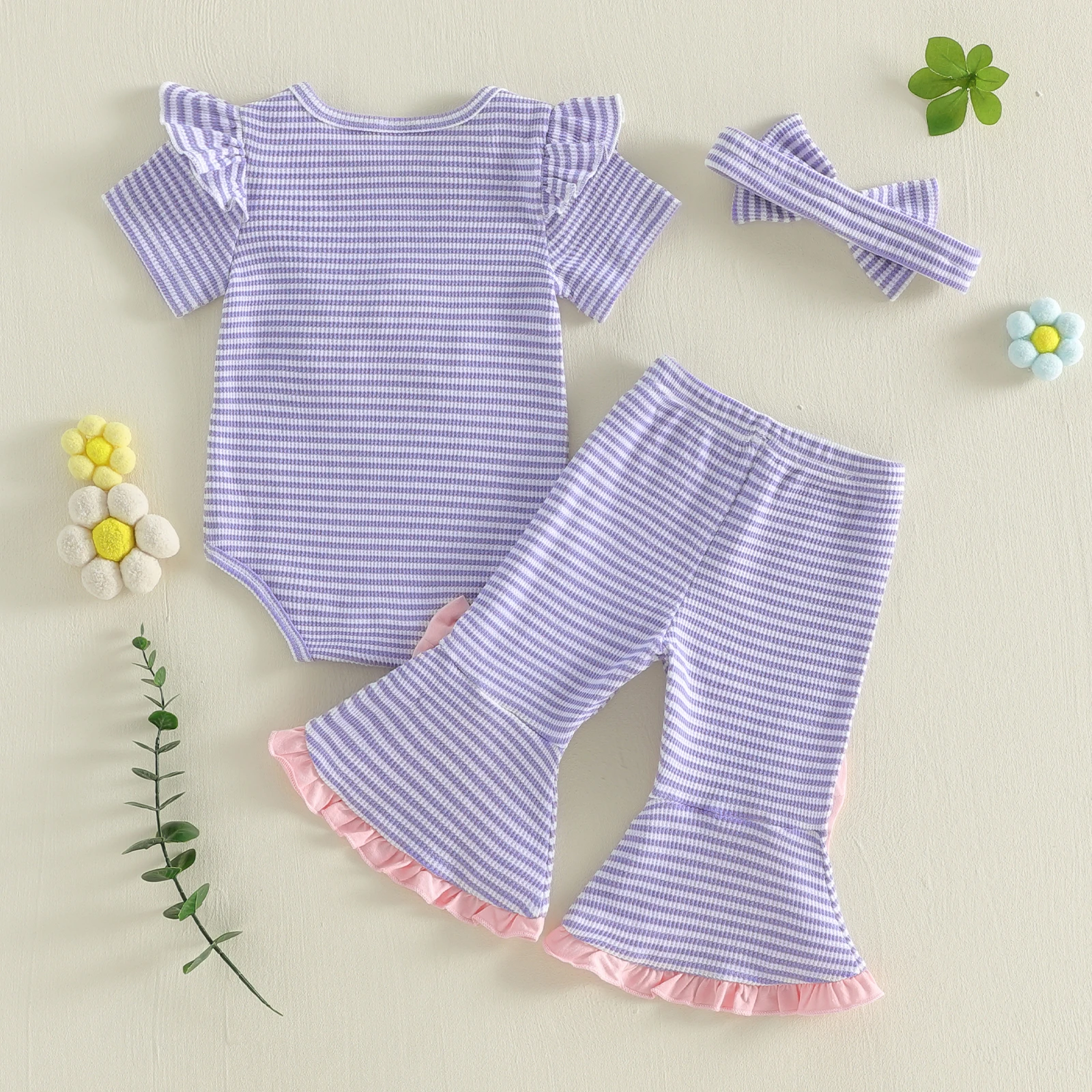 Conjunto de verano para niña con rayas y flores de ganchillo - imagen 3